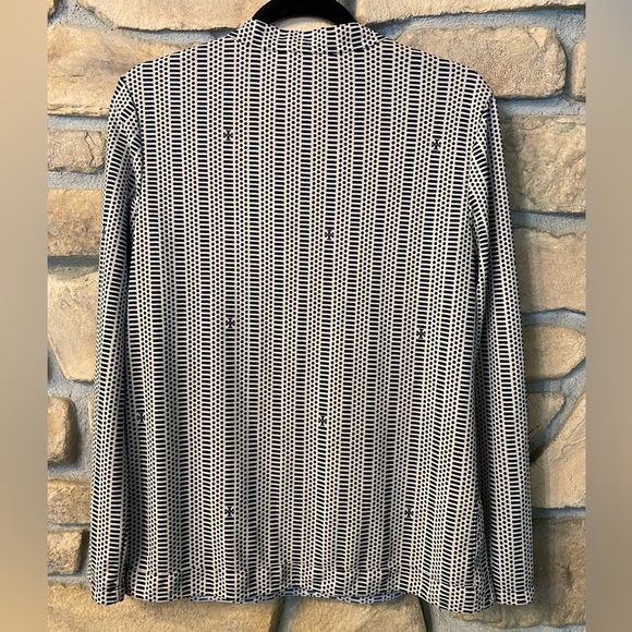 Tory Burch Women’s Black White Blouse Print Collar Poly Lightweight EUC size M - Picture 2 of 14